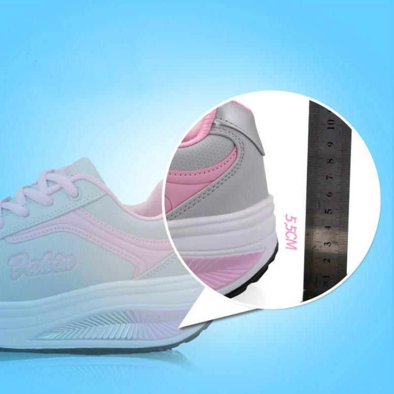 Leather casual sports shoes women thick bottom muffin rocking shoes ladies increased travel shoes
