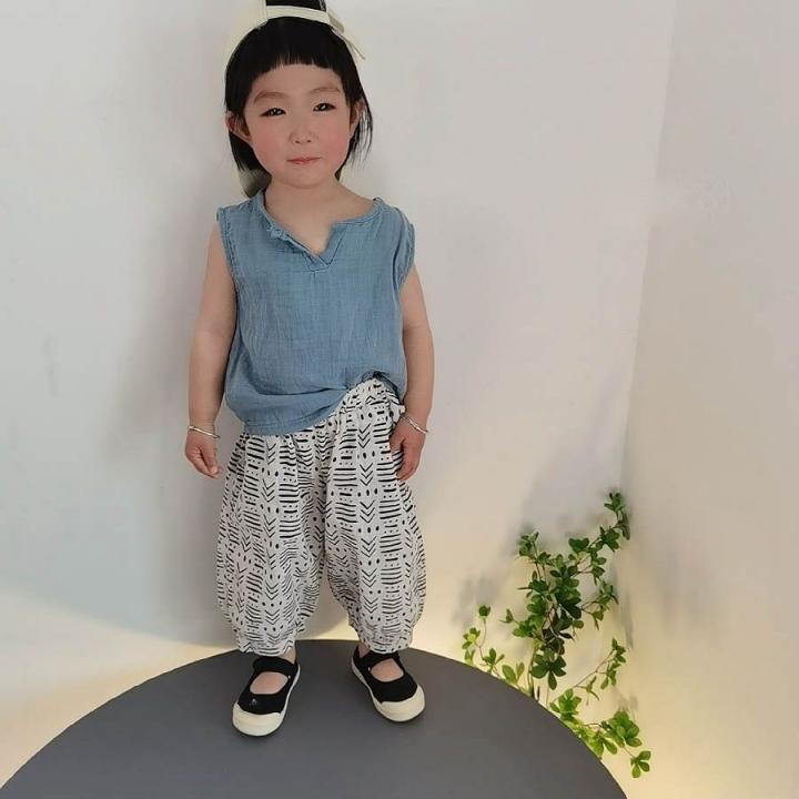 Children's Pants Summer Girls and Boys Casual Printing Knickerbockers Pants  Waist Baby Anti-mosquito Casual Pants