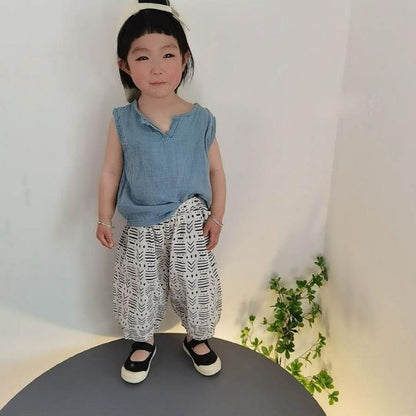 Children's Pants Summer Girls and Boys Casual Printing Knickerbockers Pants  Waist Baby Anti-mosquito Casual Pants