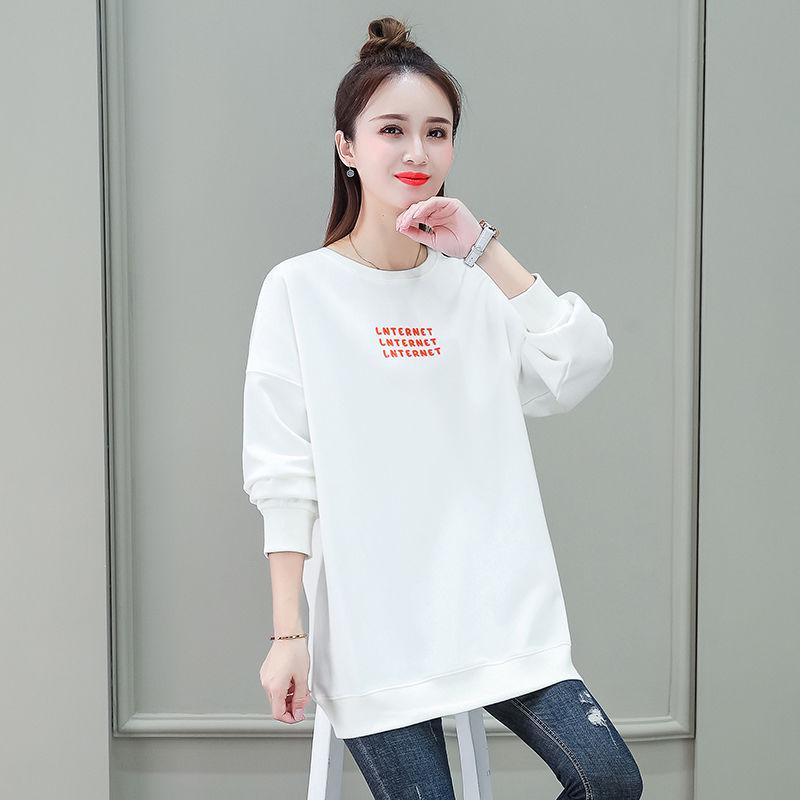 Cotton Round Neck Mid-length Sweater Loose Bf Style Thin Top Spring and Autumn Long Sleeve Jacket
