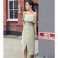 French Ruffle Dresses One-shoulder Sling Dress for Holiday Maldives Single Breasted Split Sexy Dress