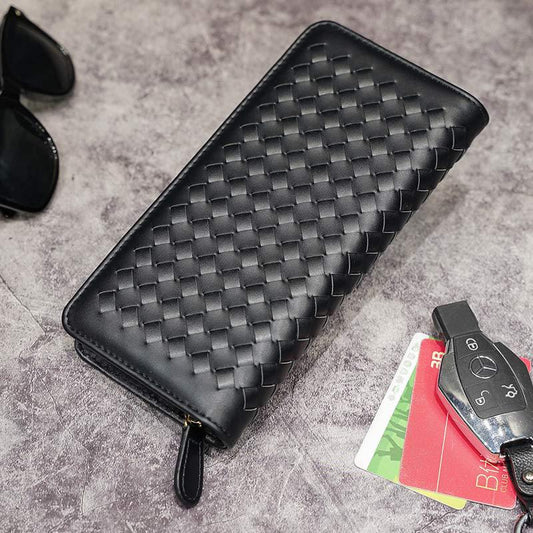 Business Long Wallet Men Women Anti-theft Weave Multi-card Holder Clutch Bag Mobile Phone Coin Bag