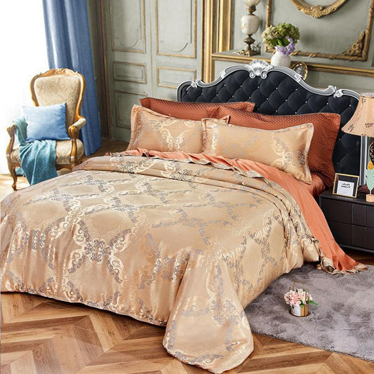 Bed Four-piece European Satin Jacquard Four-piece Set 1.5 Meters 1.8 Meters 2.0 M High Noble Temperament Double Bed Set