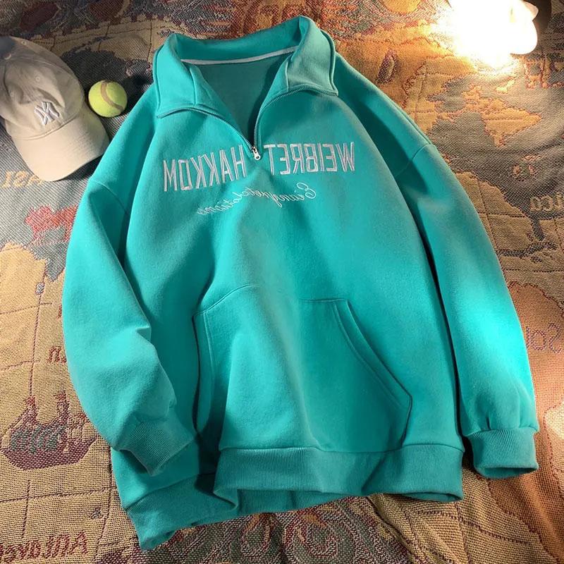 Women's High Street Polo Shirt Sweater Spring and Autumn Loose Ins Lazy Style Top Ladies Bf Thin Long Sleeve Big Pocket Pullover Coat