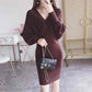 Autumn and Winter Mid-length Sweater Fashion V-neck Jacket Bat Sleeve Young Women Knitted Skirt