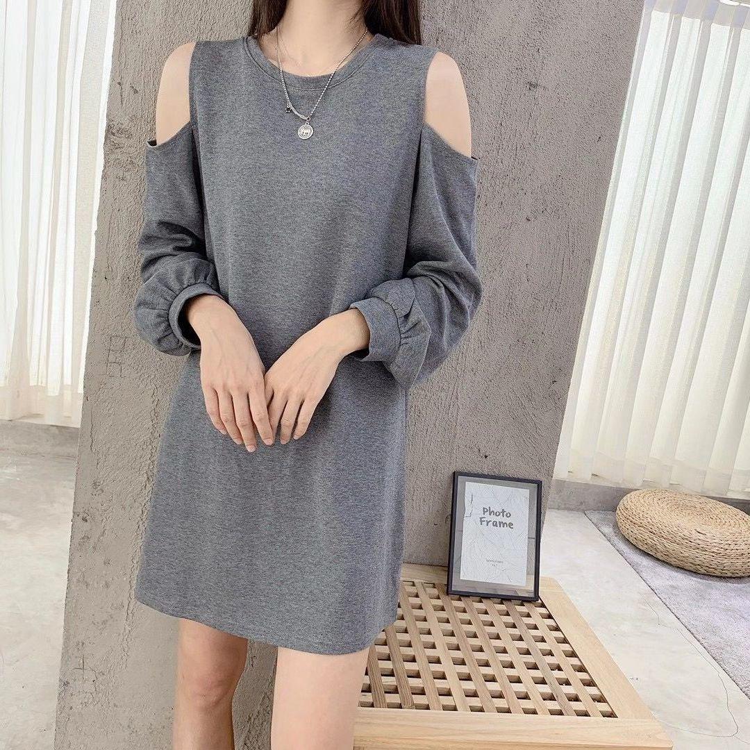 Spring and Autumn Retro Bottoming Shirt Strapless Sexy Bag Hip One-piece Dress Loose Solid Color Long-sleeved Dress Female Scheming Niche Design