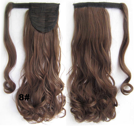24" Long Wavy Wrap Around Clip In Ponytail Hair Extension Synthetic Natural Blonde Wave Pony Tail