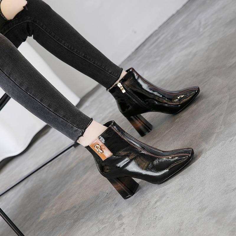 Ankle Boots for Women Autumn Winter High Heels Ladie Shoe Pointed Toe Martin Boots Woman Botas Femme