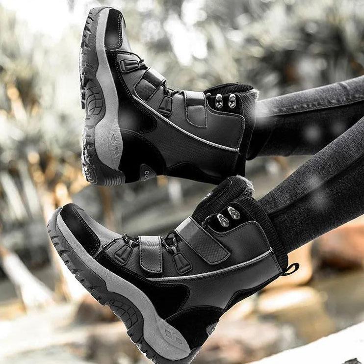 Warm Snow Boots Women's Winter Plush Thickened Leather Middle-top Boots Waterproof Anti-skid Outdoor Ski Cotton Shoes