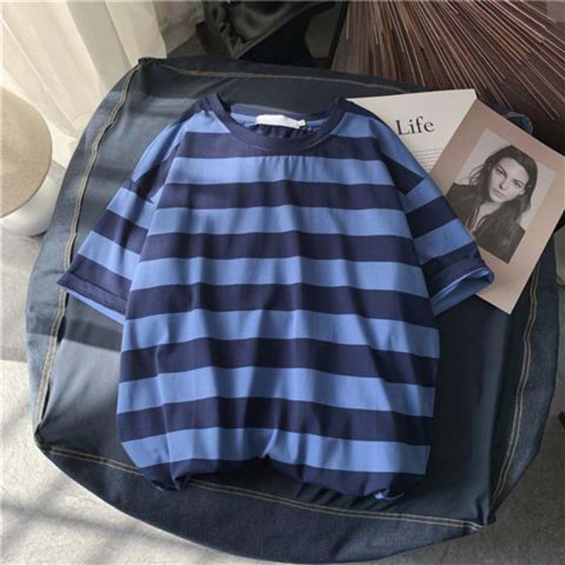 Short-sleeved T-shirt Men's Summer New Couple Striped Half-sleeved T-shirt Trend Loose Casual All-match Top