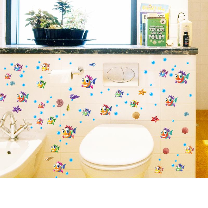 Cartoon anime bubble fish Bathroom glass door sink decorative stickers