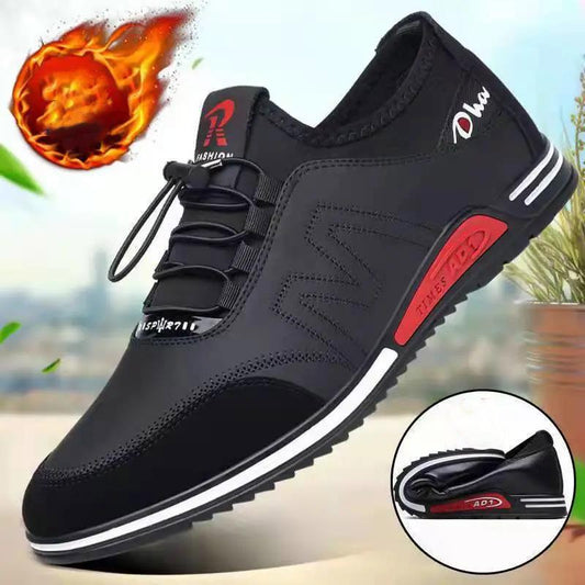 Men's Shoes Winter Fleece Soft Bottom Casual Leather Shoes All-match Trendy Shoes Non-slip Warm Cotton Shoes