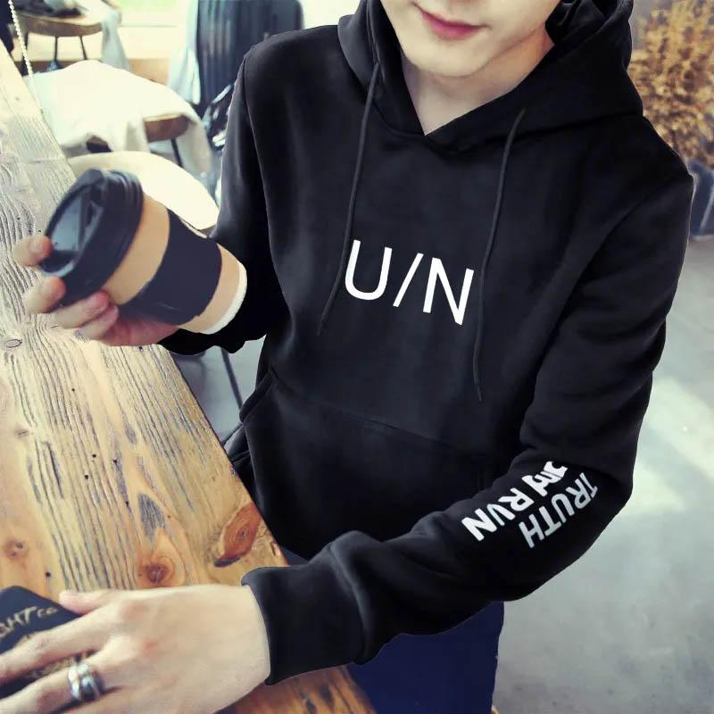 Korean Version Spring and Autumn Men's Casual Pullover Hooded Sweater Loose Coat Long-sleeved Top Embroidered Pattern Hoodie