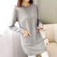 Women's Mid-length Knit Sweater  dress Winter Loose Round Neck Pullover Sweater Thick Knitwear Skirt with Pockets