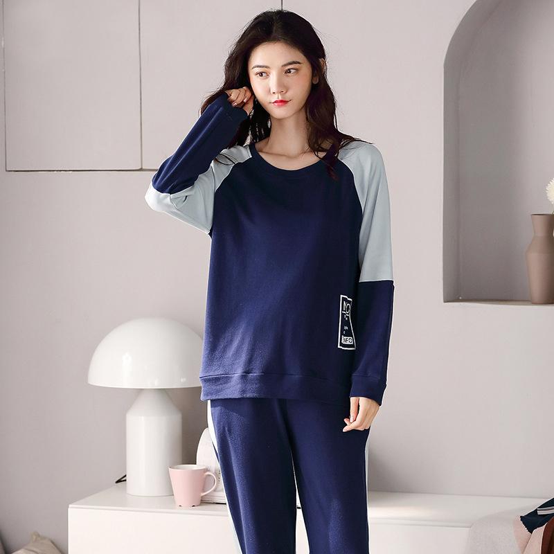 Women Pajamas Set Long Sleeve Pyjamas Suit Spring Autumn Sleepwear Winter Home Wear Loose Casual Pullover Round Neck Cute Nightwear Tops Pants