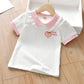 Summer Girls T-Shirts Peach Embroidery Lapel Tops Little Girls Casual T-Shirts