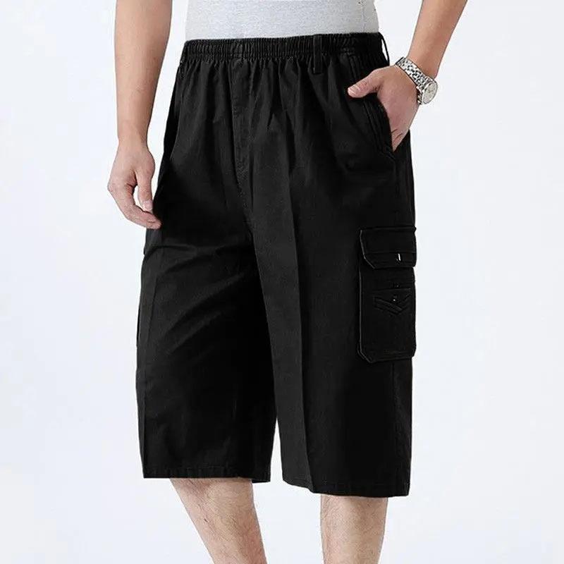 Men's Summer Cropped Pants Large Size Casual Loose Cotton Comfortable Breathable Cool Shorts Pockets Decorative Overalls Shorts