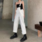 One-shoulder Overalls Female Student Jeans Autumn  Summer Black  White Pants Loose Thin High-waisted Wide-leg Pants