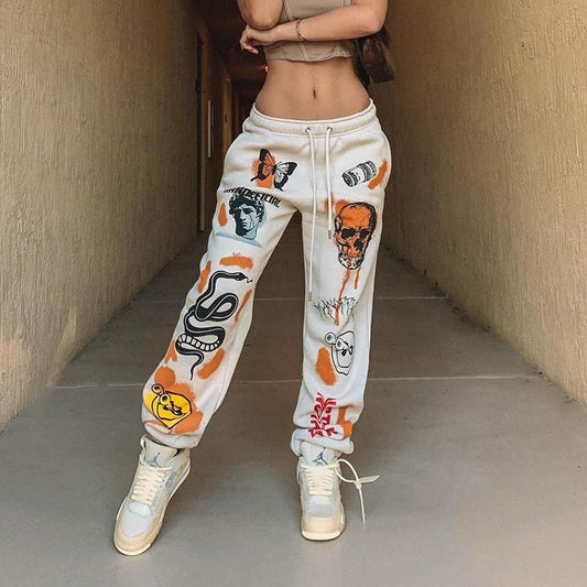 Women Sweat Pant Harajuku Cartoon Printed Trousers Jogger Drawstring Cargo Pant Streetwear Casual Sweatpant Spring Autumn