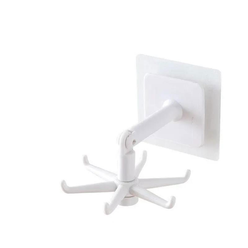 Spoon Rack 6 Claw Rotatable Hook Oil-proof and Waterproof Kitchen Storage Foldable Hook Cabinet Sticky Hook Wall Closet Hook Sticker Organizers