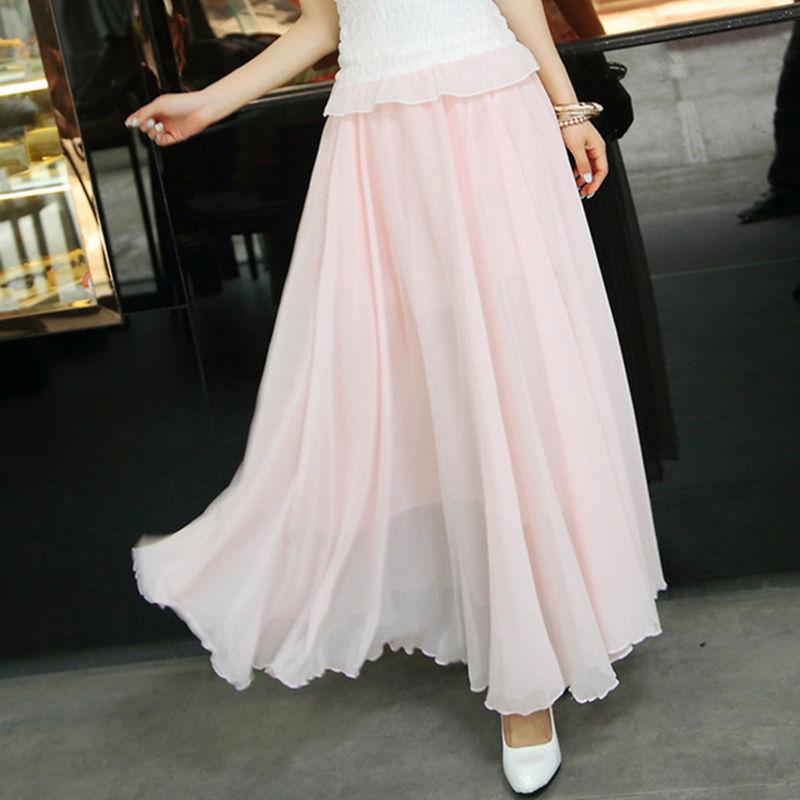 Summer Ruffled Women Chiffon Skirt Mid-length A-line Skirt Plus Size Fairy Skirt Elastic Waist Sandy Beach Vacation Daily