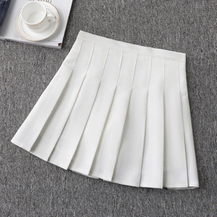 Women Large Size High Waist Was Thin Pleated Skirt Anti-light Student Sexy Solid Color A-line Skirt