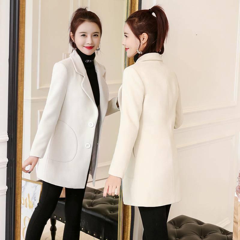 Women Coat Ladies Casual Wool & Blend Solid Color Turn-down Collar Warm Top Mujer Streetwear Outwear
