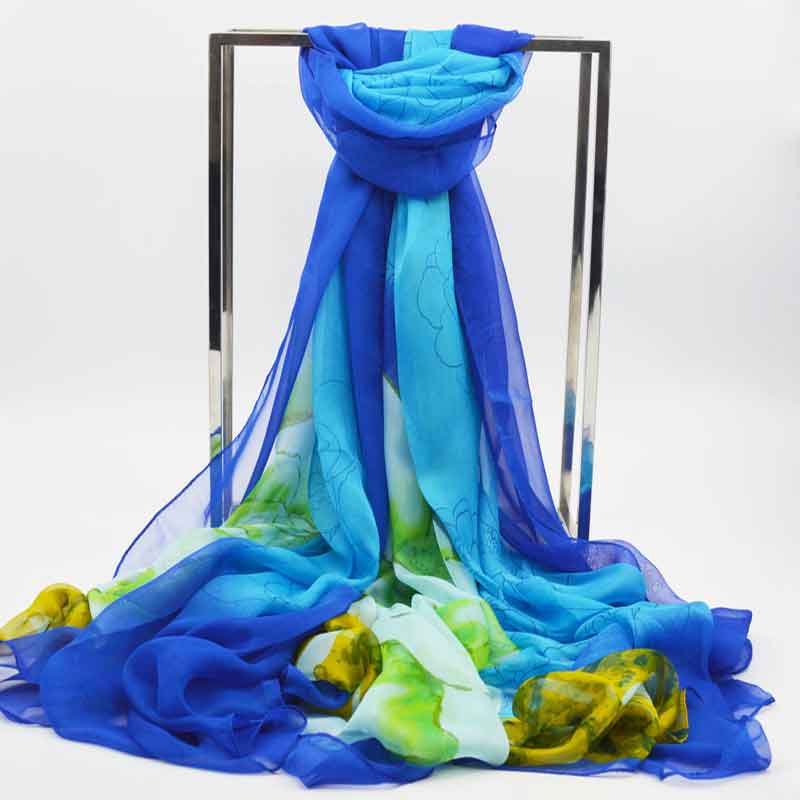 Flower Wrap Shawl Silk Imitation Satin 200*140cm Women Elegant Scarf  All-match Headscarf Sunscreen Gauze Shawl