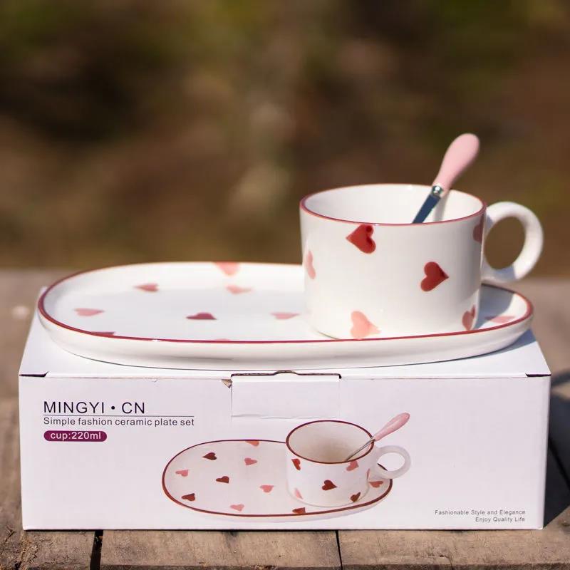 French Afternoon Tea Dessert Plate Ins Style Breakfast Cup and Saucer Creative Personality Exquisite Ceramic Coffee Cup with Tray Spoon