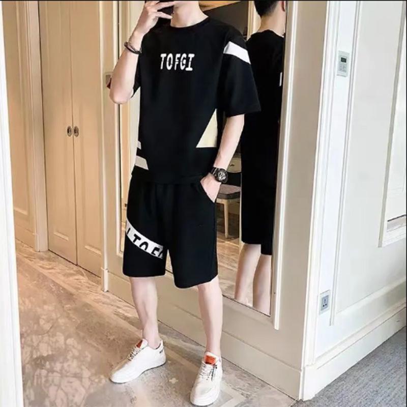 Short-sleeved Shorts Suit Men's Summer Casual Loose Handsome Student Striped Trend Summer Two-piece Suit