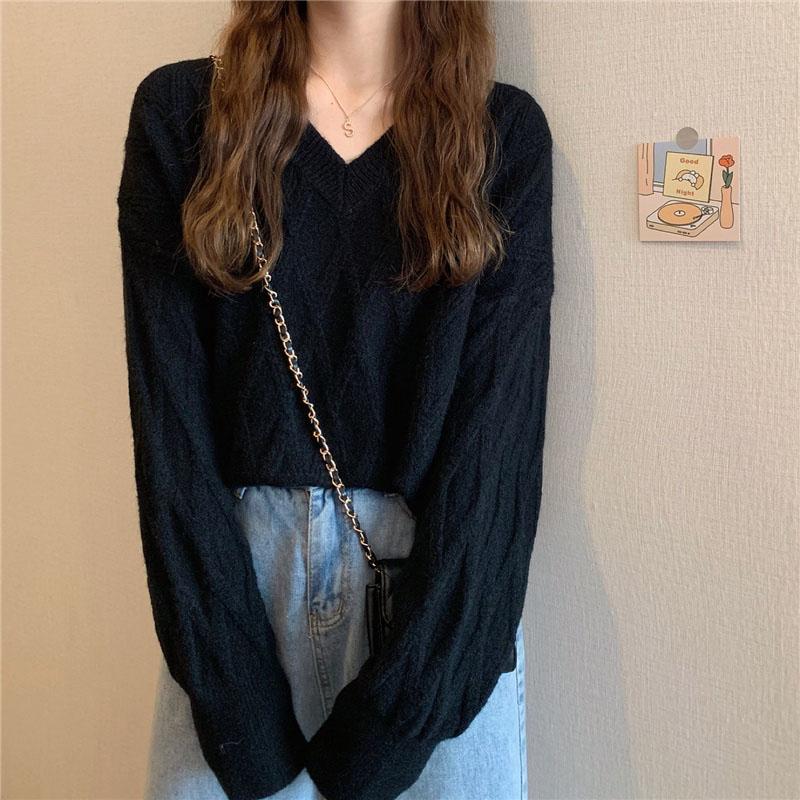 Winter Women Sweaters Oversized Loose V Neck Long Sleeve Pullover Sweater Pink Fashion Korean Fall Jumper Plus Size Casual Warm Fall Argyle Sweater