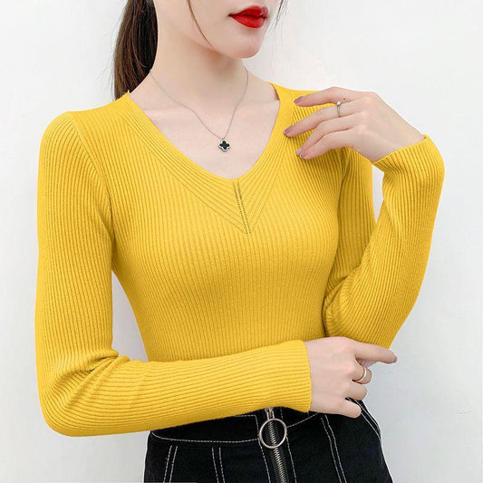 Spring and Autumn Warm Sweater Bottoming Shirt Womens Cotton Blend Sweater V-Neck Pullovers Long Sleeve Jumpers Knitted Sweaters