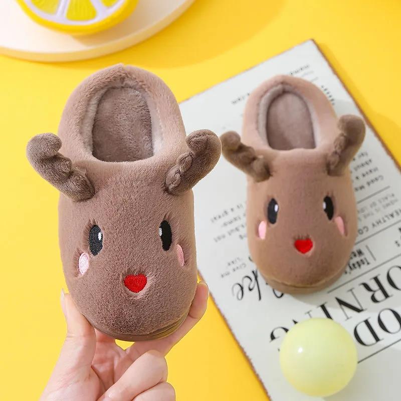 Autumn and Winter Cotton Slippers Children’s Cute Antler Slippers Non-slip Warm and Comfortable