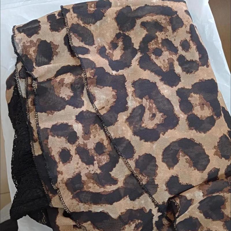 Large Size L-XXXXXL Women's Summer Dress Chiffon Veil Leopard Printing Above Knee V-neck Ruffle