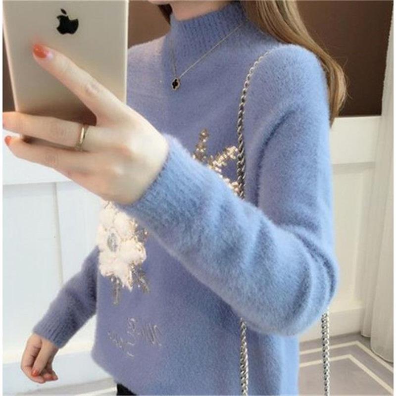 Plus Size Long Sleeve Cashmere Sweater Winter Fashion Trend Round Neck Warm Female Sweater
