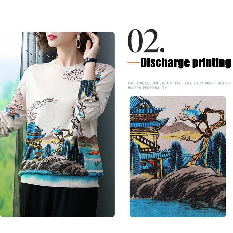 Autumn Winter 3D Printed Woolen Sweater Vintage Knit Bottoming Sweater Warm Plus Size Wool Blend Jumper Tops