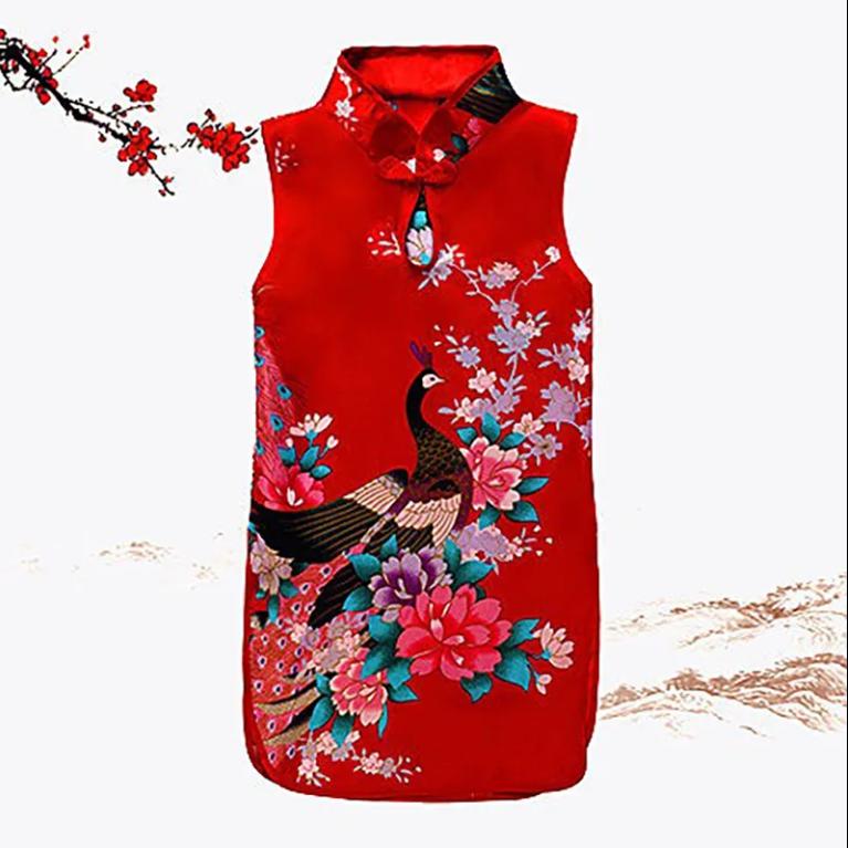 Children Dress Children's Tang Suit Girls Summer Thin Dress Cheongsam Printed Floral Cheongsam Chinese Style Sleeveless Dress