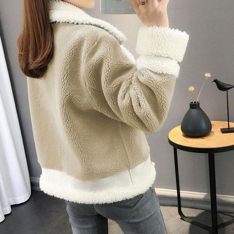 Autumn and Winter Lamb Wool Coat Women's Short Loose Knitting Fur One Thick Sweater Cardigan Women