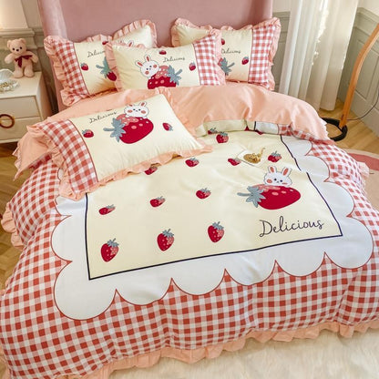 Four-piece Thick Brushed Bed Skirt Student Princess Style Sheet Duvet Cover Bedding