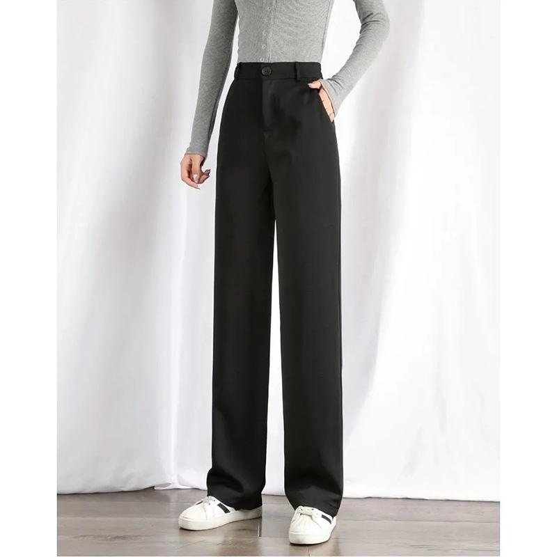 Women's Spring and Autumn Thin Casual Straight-leg Pants High Waist Loose Suit Pants Solid Classic Basic All Match Bottoms