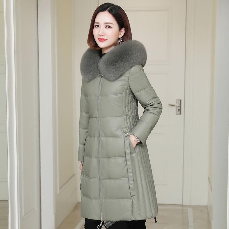 Women's Solid Color Embroidered Down Jacket Mid-length Korean Style Loose Thick Coat Warm Cotton Coat Large Fur Collar Winter Quilted Jacket