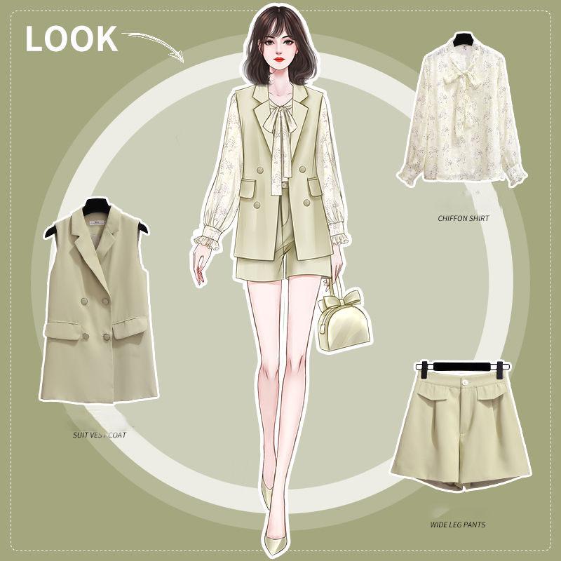 Shorts Set Women Summer Vest Coat Lace Blouse Shorts 3-piece Set Pluz Size Outfits