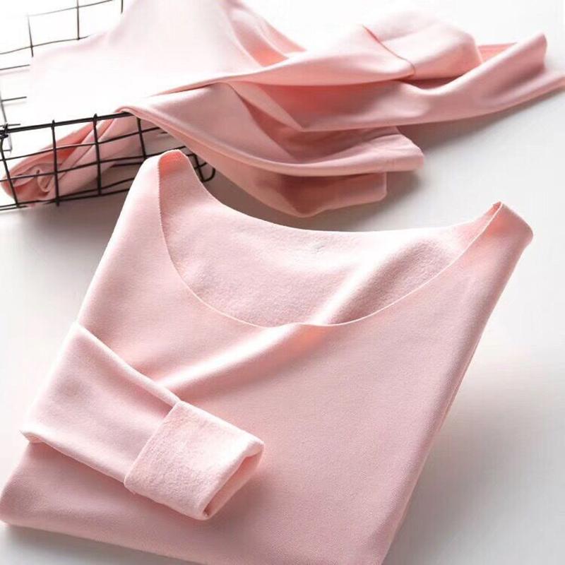 Women Winter Thermal Underwear O-neck Tops Pants Female Autumn Tight Suit Thicken Windproof Comfortable Soft Lining Long Sleeve High Elasticity Slim