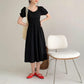 Women's Summer Puff Sleeve Dress Solid Color Chiffon Slim V-neck Long Skirt