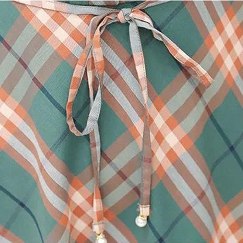 Women's Summer Plaid Dress Large Size Loose V-Neck A-Line Skirt