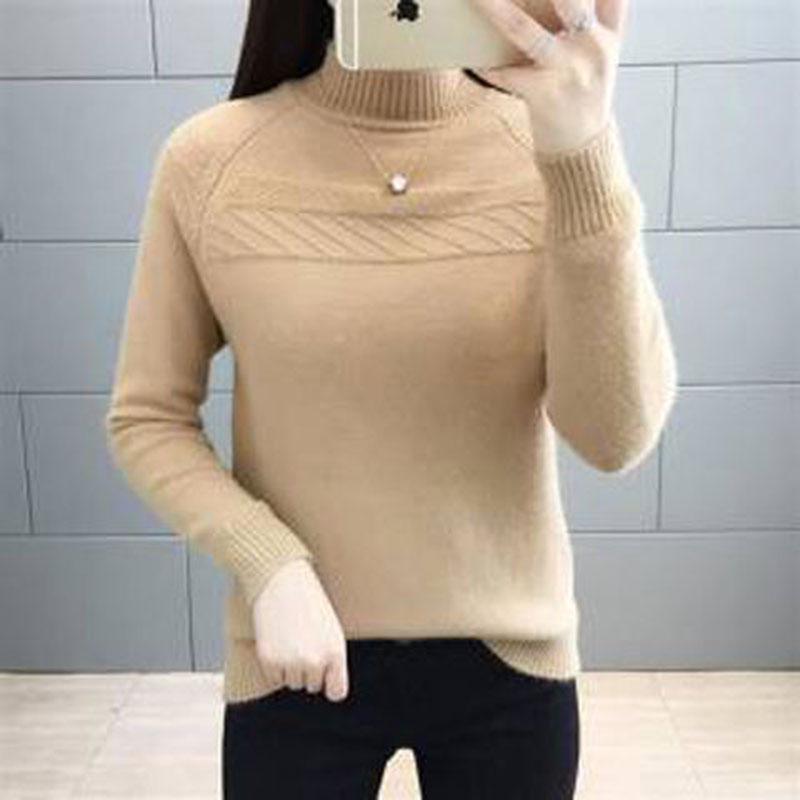 Pofulove Sweater Women's Winter Thick Wild Half Turtleneck Wear Warm Clothing Bottoming Shirt Tops