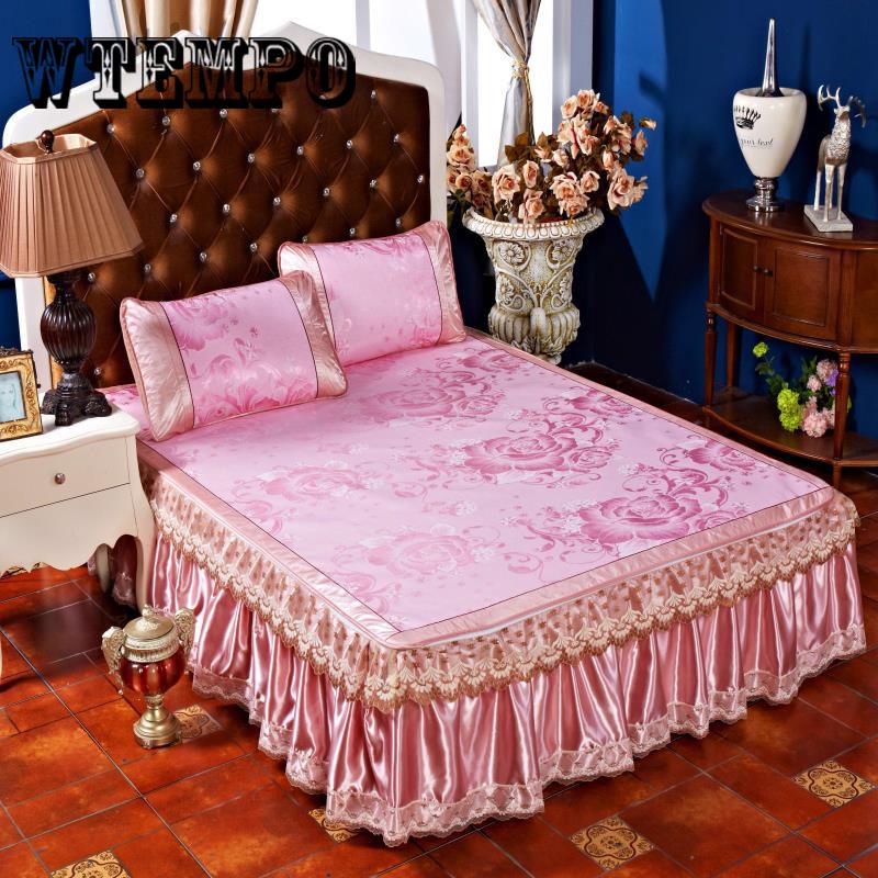 Brand Summer Cool  Bed Mat Bed Sheet Pillowcase Set Ice Silk Cool Bedspread 3 Pcs Set