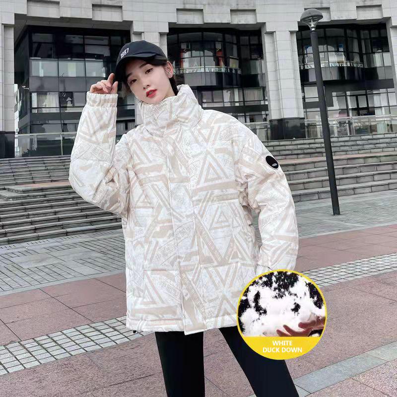 Men and Women The Same Down Jacket Winter Student Short Jacket Plus Velvet Thick Printing Couple Jacket Casual Warm Travel Jacket