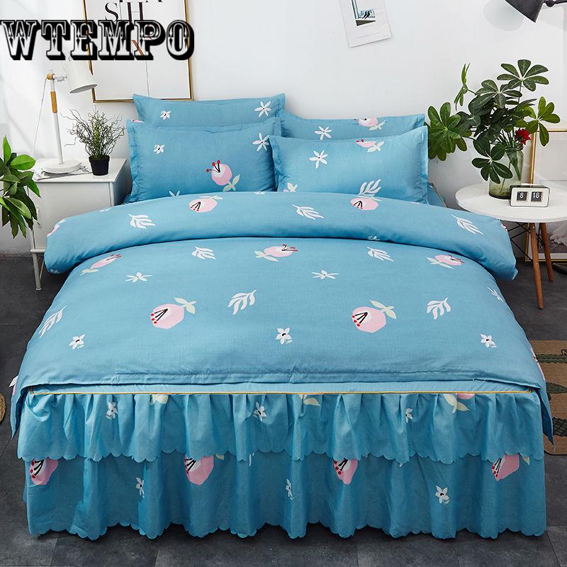 Lace Bed Skirt set Pillowcase Bedding Bed Sheet Mattress cover Girls Bedspread King Queen