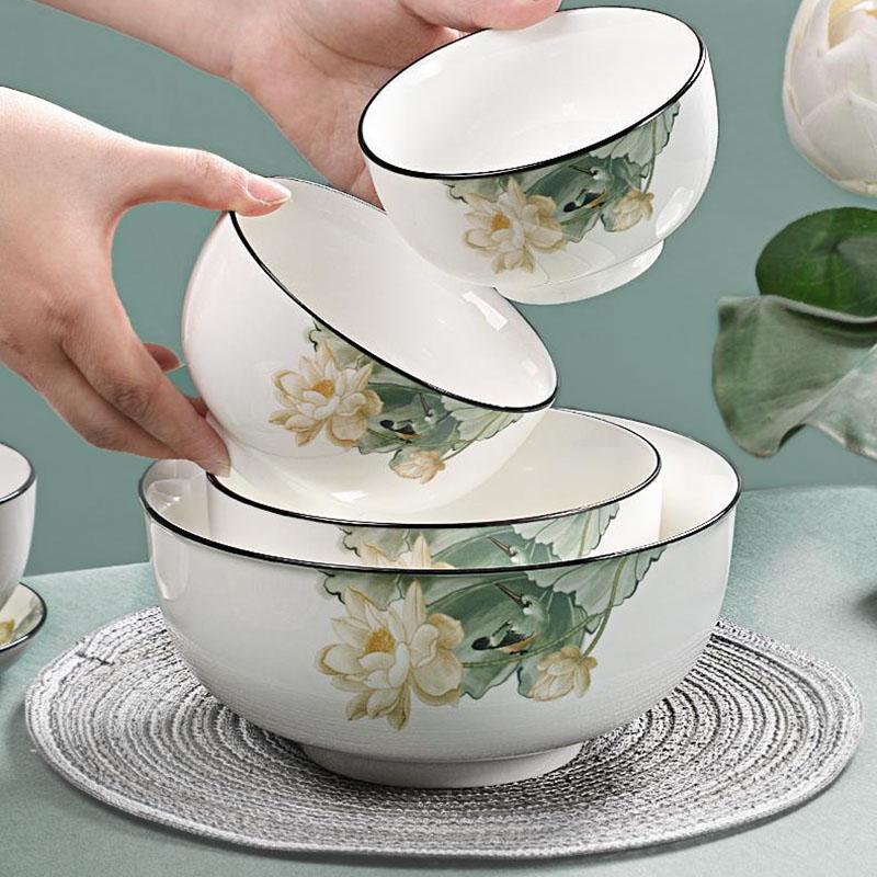 Rice Bowl Ceramic Bowl Household Rice Bowl Glazed Chinese Tableware Thickened Noodle Bowl Rice Bowl Soup Bowl Porcelain Bowl
